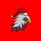 christmas eagle falcon hawk cartoon with santa claus cap logo design on isolated background