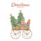 Christmas element with watercolorChristmas carriage card with watercolor