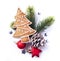 Christmas element on white background; top view