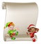 Christmas Elf Cartoon Characters Scroll Sign