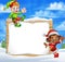 Christmas Elf Cartoon Characters Snow Sign