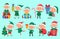 Christmas elf character. Cute Santa Claus helpers elves. Funny Xmas winter baby dwarf characters vector set