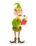Christmas Elf Gift Character Quality Check Process Icon Retro Cartoon Design Vector Illustration
