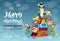 Christmas Elf Group Cartoon Character Santa Helper With Present Box Stack