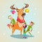 Christmas Elf Group Reindeer Cartoon Character Santa Helper