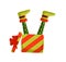 Christmas Elf legs and gift box vector illustration. Leprechaun, Santa helper cartoon character. New Year present