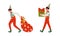 Christmas Elf with Pointy Ears and Hat as Santa Helper Carrying Gift Box and Sack Vector Set