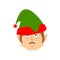 Christmas Elf sad Emoji. Santa helper sorrowful emotion