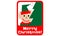 A Christmas elf smilling looks out from behind a Christmas tree. Funny drawing