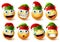 Christmas elfs emoji vector set. Emojis smiley wearing elf hat icon collection isolated in white background
