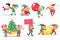 Christmas elves. Cartoon funny magical creatures, little helpers of santa Claus, christmas gnomes, kids with gifts and