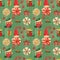 Christmas Elves Factory green pattern with stockings and lollipops