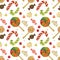 Christmas Elves Factory pattern with candy canes, lollipops, zefirs and candies