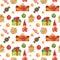 Christmas Elves Factory pattern with gingerbread and lollipops and gifts