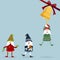 Christmas elves putting up decorations vector illustration background