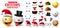 Christmas emoji creation vector set. Smiley face eyes, mouth, hat and head emoticon collection