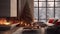 Christmas eve cozy mood in classic decorated living room with fireplace, christmas tree, candles and gifts. AI Generative