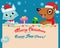 Christmas Eve. Happy Cartoon Cat And Dog Friendship With Santa Hat Vector. Cartoon Vector Illustration Holiday Winter Background.