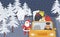 Christmas eve:Santa Claus going on holiday in a yellow taxi.Santa bags and boxes with gifts on the roof of a cab.Cabbie in the