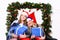 Christmas evening. Young beautiful women with present boxes