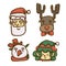 Christmas face of santa, reindeer, snowman and gnome