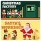 Christmas factory and Santas workshop banners, flat vector illustration.