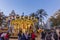 Christmas fair with carousel on Modernisme Plaza of the City Hall of Valencia, Spain.