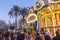 Christmas fair with carousel on Modernisme Plaza of the City Hall of Valencia, Spain.