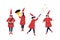 Christmas fair performers flat vector illustrations set. Winter holiday party, carnival participants in festive elf