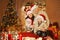 Christmas Family Portrait In Home Holiday Room, at Santa Hat