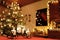 Christmas Family Room with Reindeer Sledge Advent Candles, Christmas Tree and Christmas Illumination