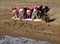 Christmas family on sand beach