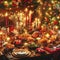 christmas feast laid out on table