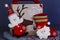 Christmas felt toys on a grey background,toy Santa Claus, Christmas sock for gifts