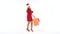 Christmas female shopper holding multicolored shopping bags on white background in studio. Let`s go holiday shopping