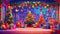 Christmas festival and decorated christmas trees with fruits and gifts