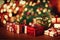 Christmas festival decoration with gift boxes pile spectacular christmas tree