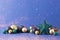 Christmas festive background with New Year`s toys balls stars sparkles