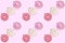 Christmas festive creative seamless pattern of diagonal rows of donuts as Christmas tree toys on pink background.