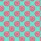 Christmas festive creative seamless pattern of pink donuts as Christmas tree toys on turquoise aquamarine background.