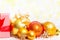 Christmas festive Decoration composition. Assorted golden balls.