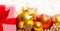 Christmas festive Decoration composition. Assorted golden balls