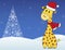 Christmas festive giraffe on winter snowing background