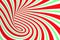 Christmas festive red and green spiral tunnel. Striped twisted xmas optical illusion. Hypnotic background. 3D render illustration.