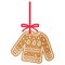 Christmas festive sweater gingerbread cookie covered by white icing with red ribbon