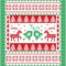 Christmas and festive winter square pattern in cross stitch style with Christmas bell, tree, reindeer, heart, snowflake, star