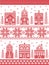 Christmas and festive winter village pattern in cross stitch style with gingerbread house, church, little town buildings, trees