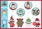 Christmas find the right reflection activity. Logical matching quiz with Santa Claus, snowman, elf, bear. Winter holiday puzzle