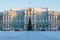 Christmas fir-tree in the background of the Catherine Palace in the winter. Tsarskoye Selo, Russia