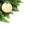 Christmas Fir Tree Border with festive ornaments isolated on wh